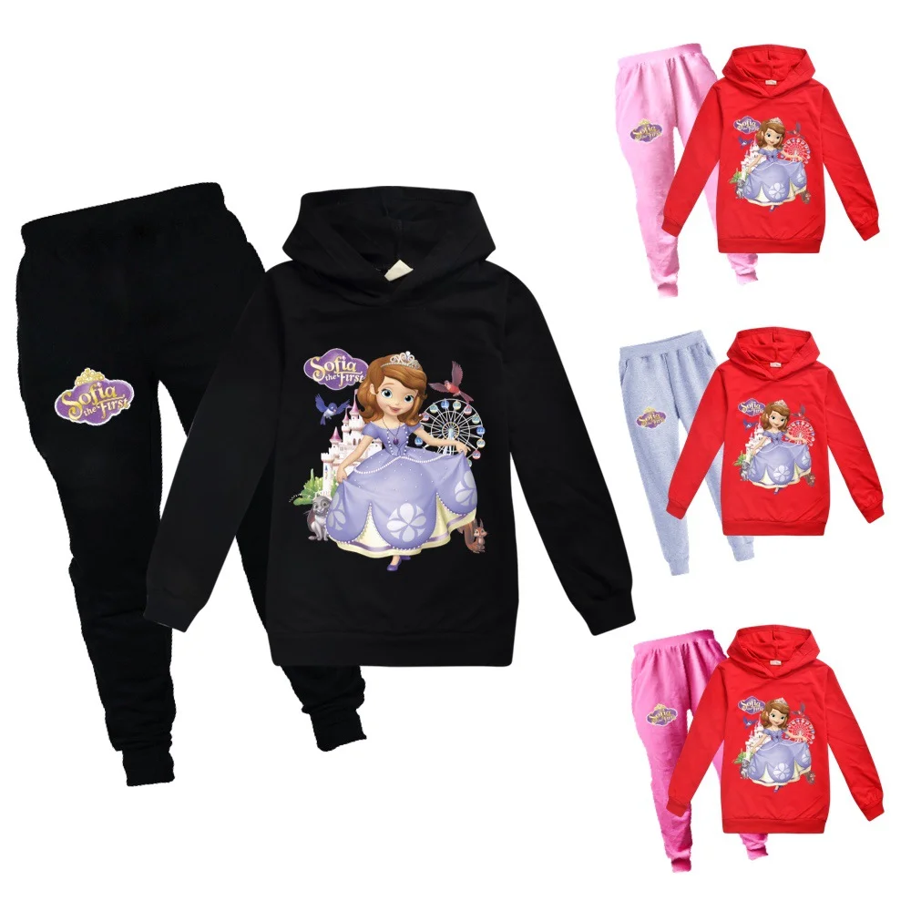 

Disney Children Girsl Hoodies Set Autumn Spring Cartoon Princess Sophia Sweater Children Casual Coat Pant Set Girls Clothing