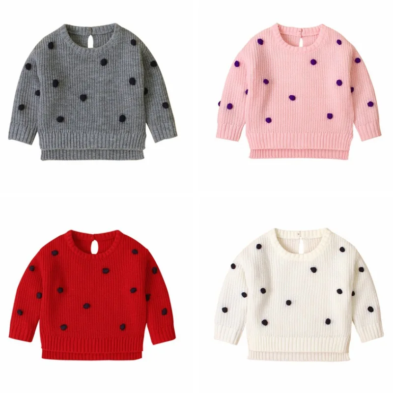 Осенний вязаный свитер для маленьких девочек Детские свитера с плюшевым
