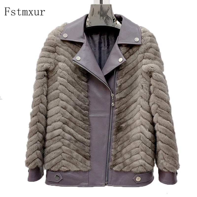 

Fstmxur 2021 зимняя импортная Вельветовая норковая шуба женская с длинным рукавом отложным воротником полосатая мотоциклетная короткая мягкая норковая шуба