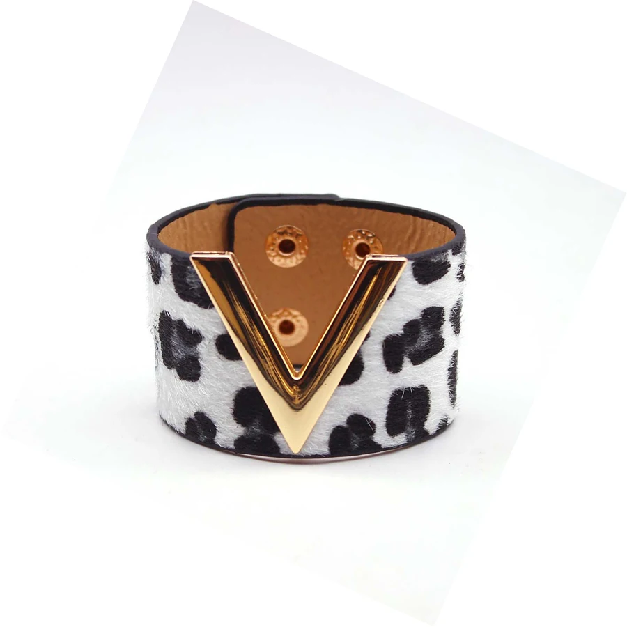 Винтажный кожаный браслет с леопардовым принтом в стиле панк|Браслеты| |