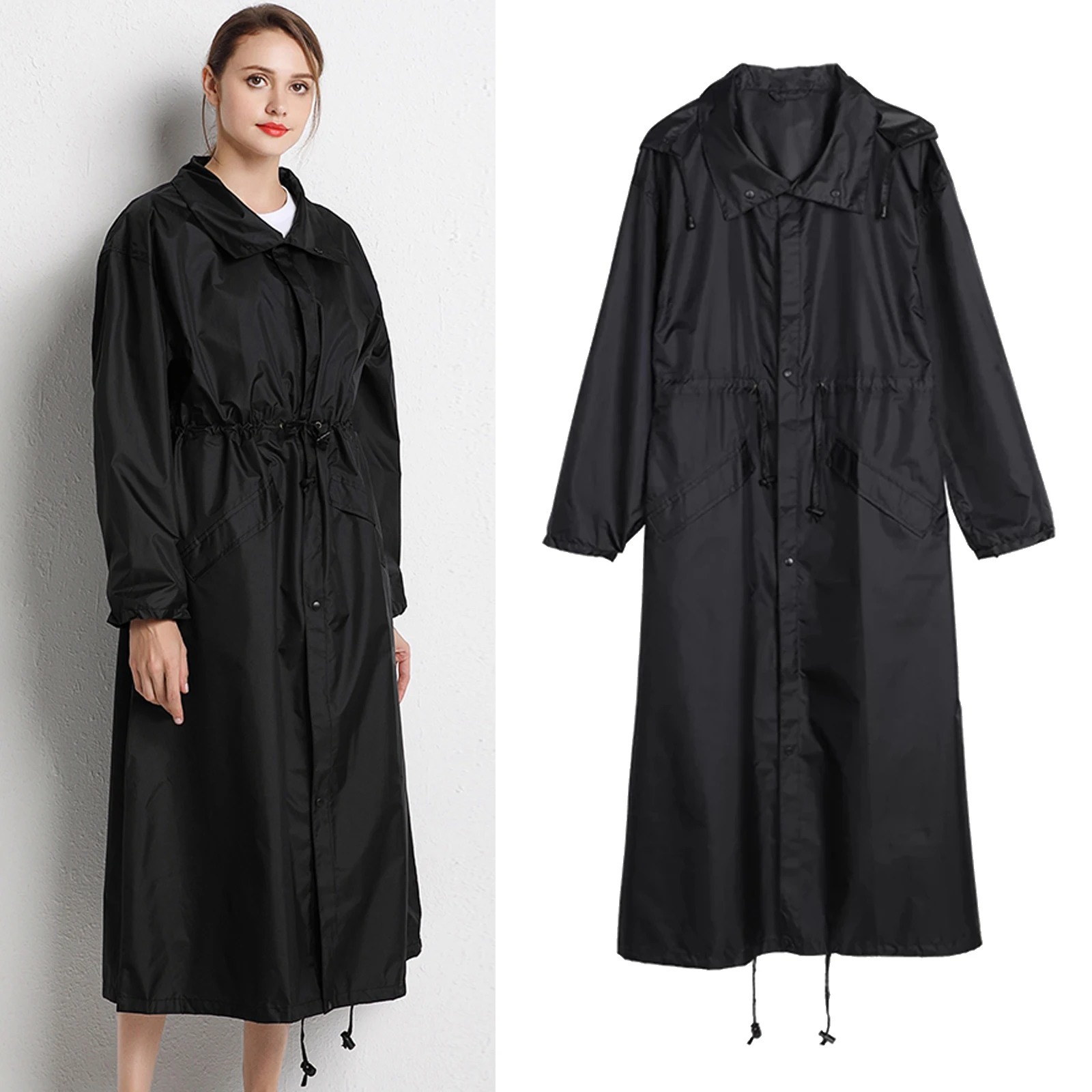 Женская непромокаемая куртка длинный плащ легкая ветровка с капюшоном и длинным