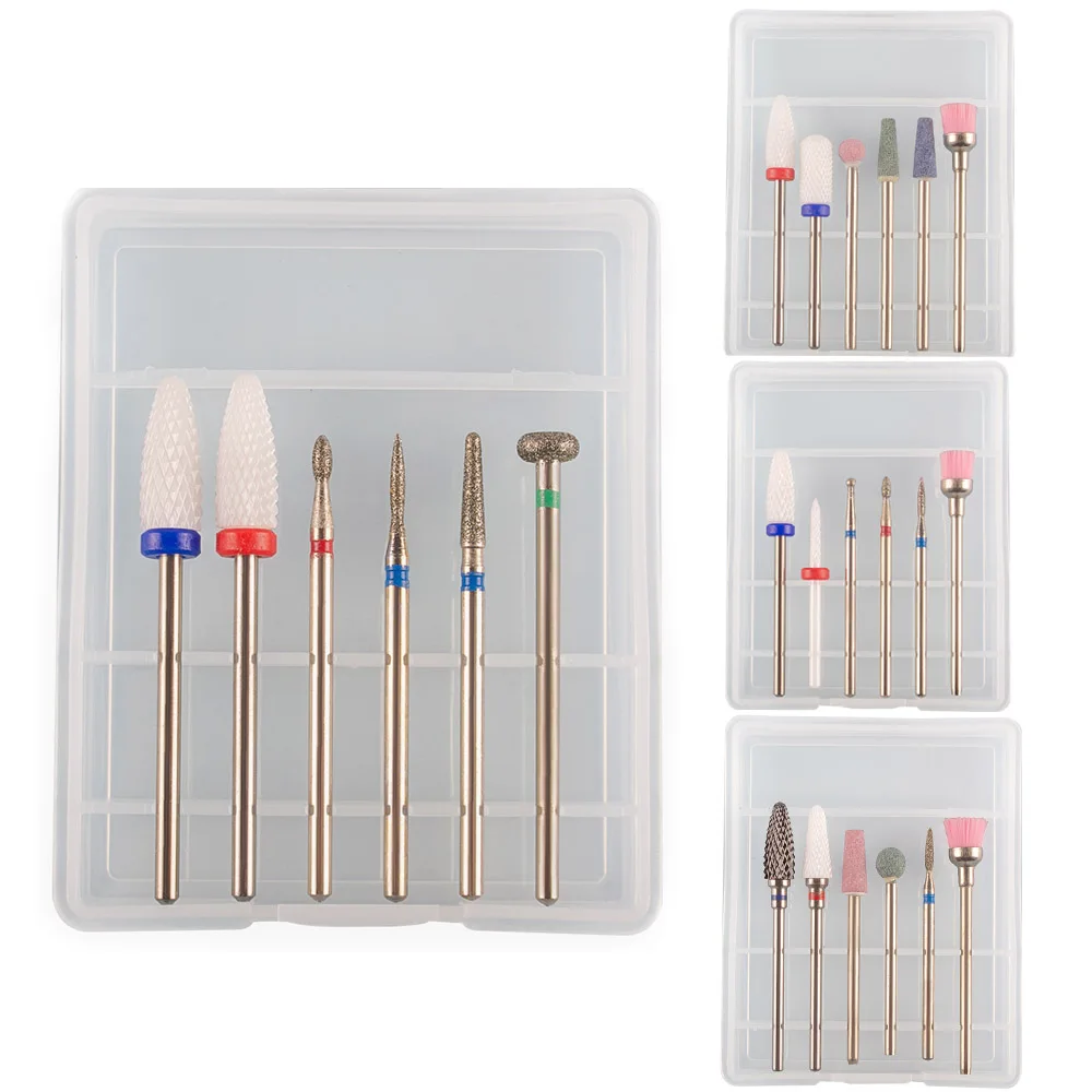 6 шт. фреза для маникюра Набор сверл ногтей с коробкой хранения фрезы удаления
