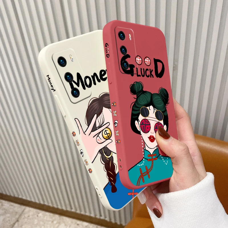 

Sweet Heart Girl Phone Case For Huawei P40 P40Lite P30 P20 Mate 40 40Pro 30 20 Pro Lite P Smart 2021 Y7a Liquid Silicone Cover