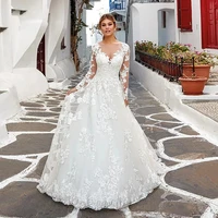 elegant white floor length a line wedding dresses custom made bohemain long sleeves appliques bridal gowns robe de marriage 2022