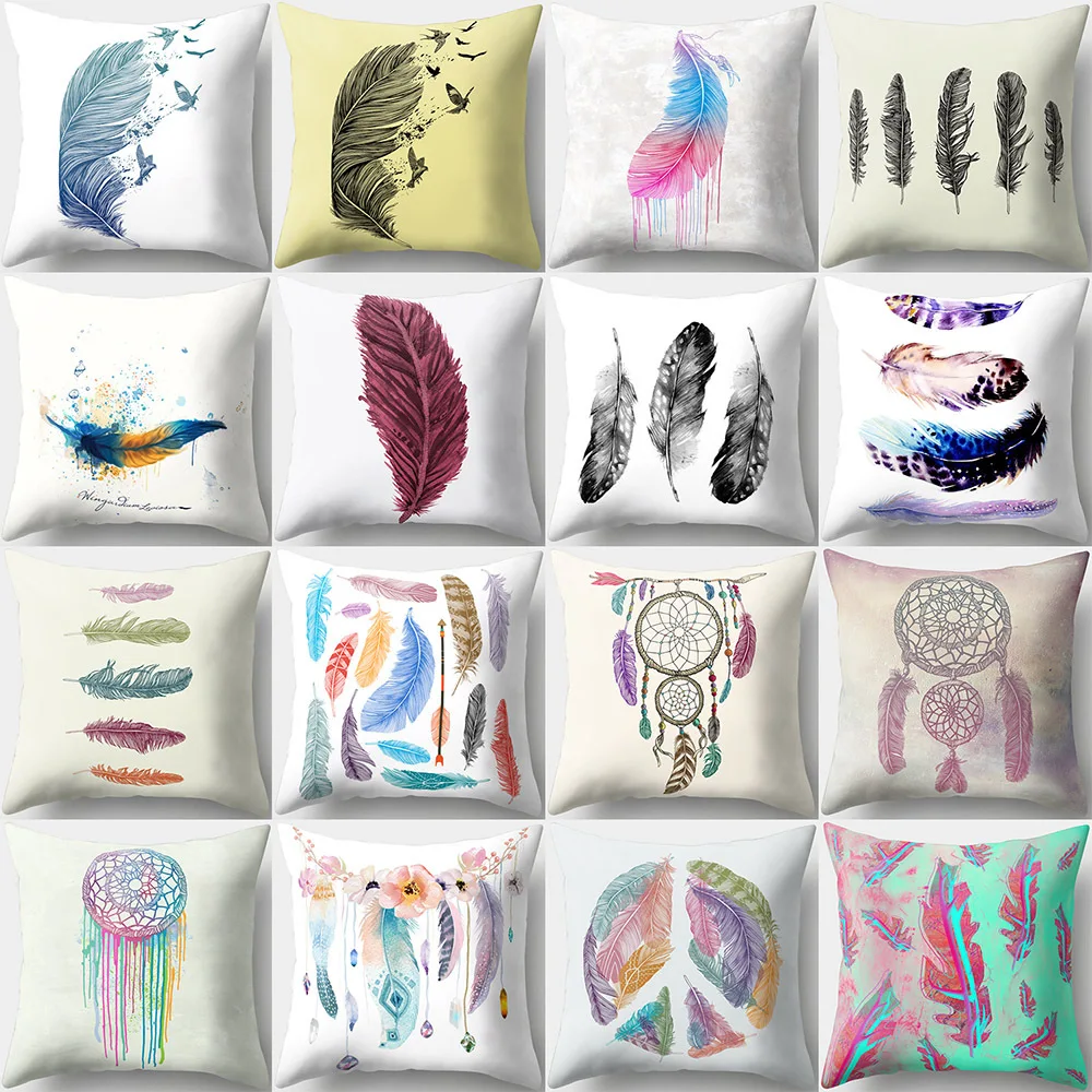 С мультипликационным принтом перья Печатный чехол для подушки 45*45 диванные