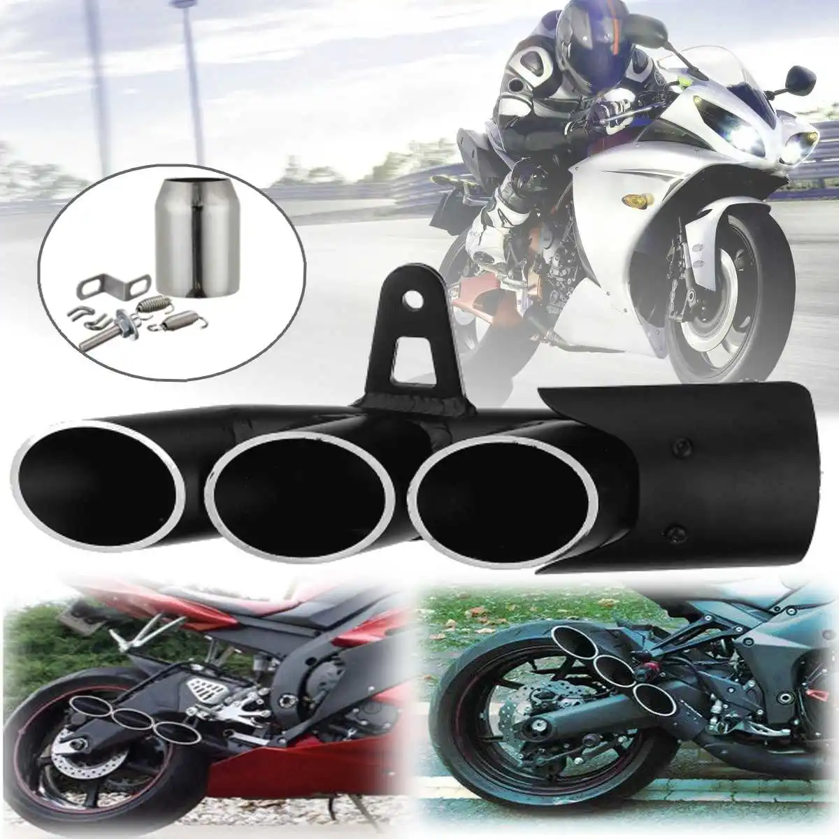 

51mm Motorcycle three holes Exhaust pipe universal modified exhaust for All motorcycles exhaust Three-outlet Mounting Clamp