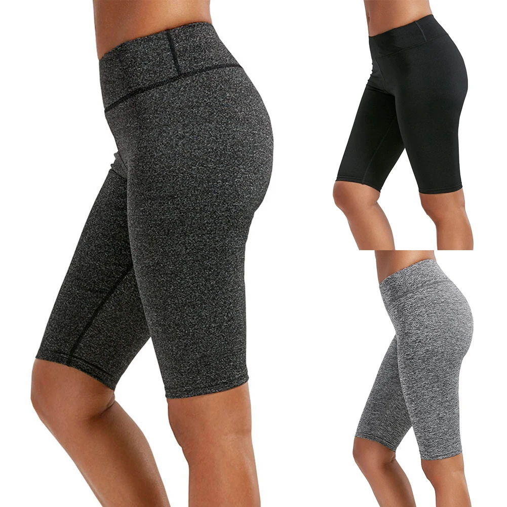 

Women Solid Color Quick Dry High Waist Hip Lift Fifth Pants Sports High Waist Slim Style Breathable