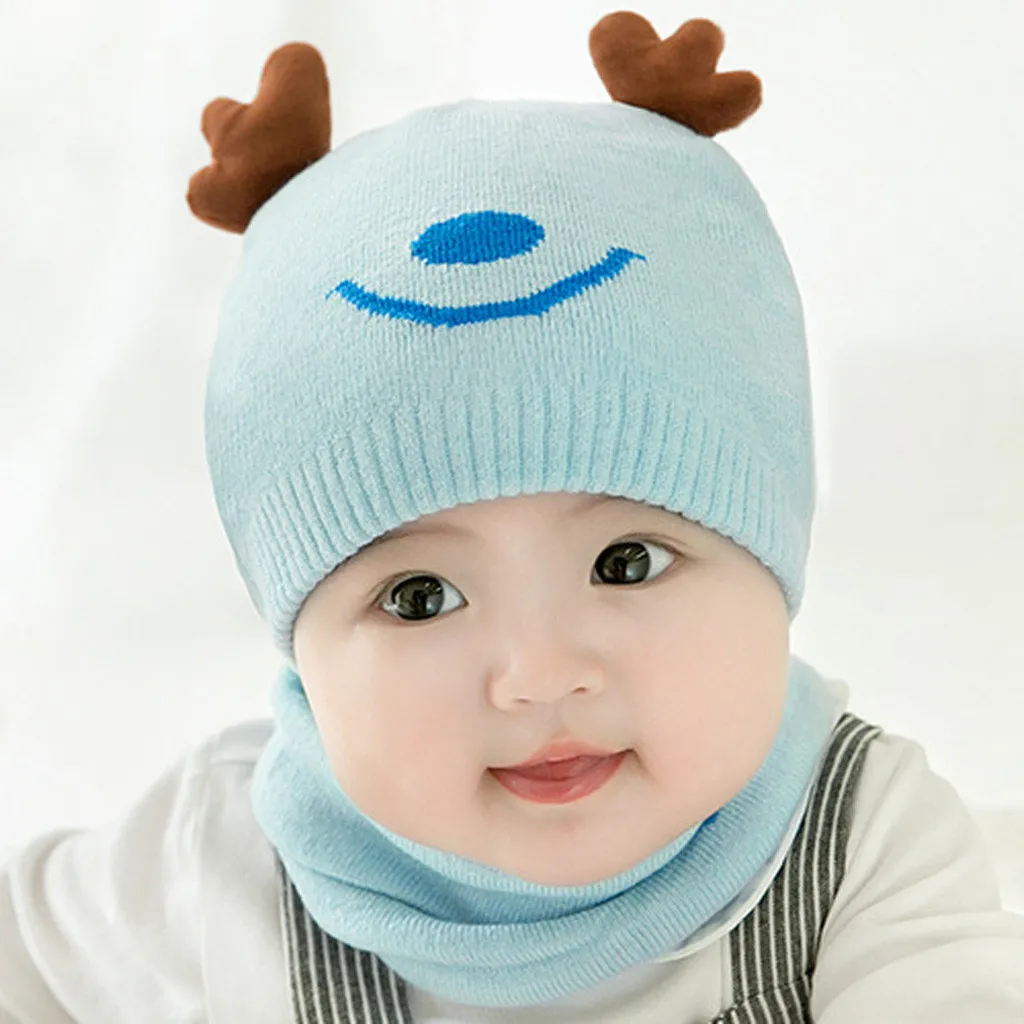 Детские Рождественские вязаные мягкие шапки для мальчиков и девочек + шарф