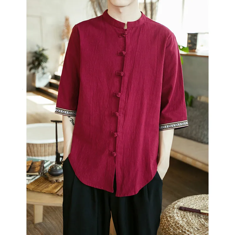 

FFXZSJ brand Sinicism Mens Cotton Linen Embroidery Casual Shirts 2018 Man Summer Half Sleeve Shirts Male Chinese Button Shirt