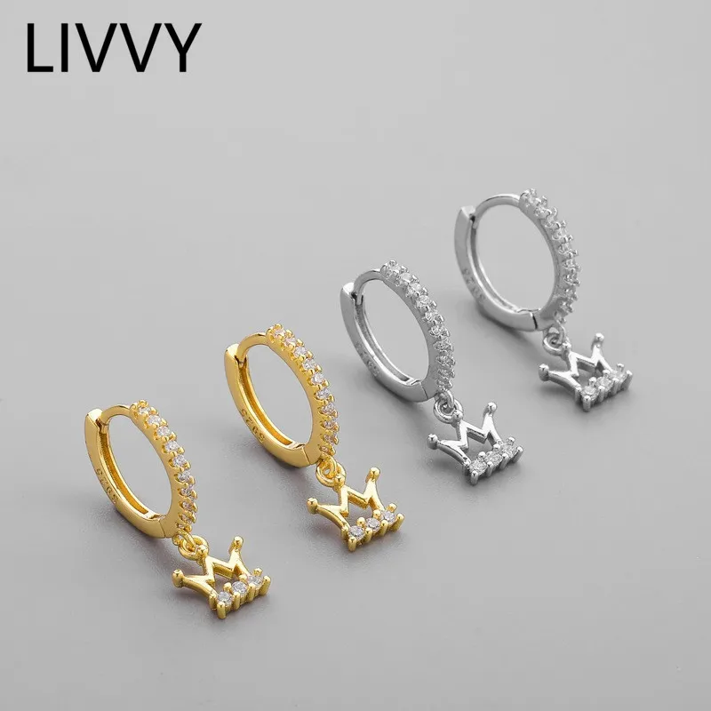 

LIVVY Silver Color Elegant Crown Zircon Simple Temperament Earrings For Women Fashion Short High Quality Wedding Jewelry Gift
