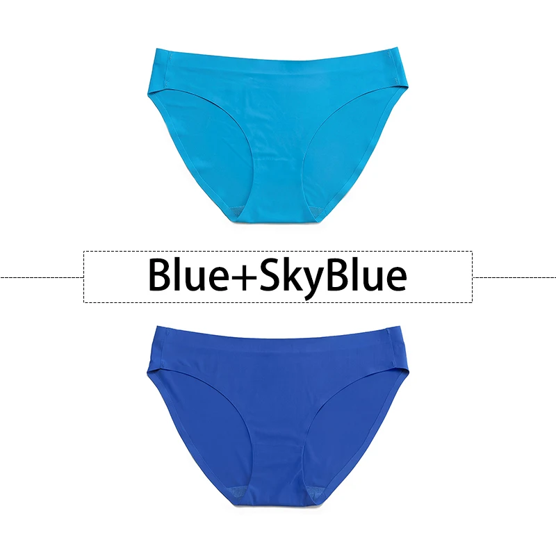 Blue-SkyBlue 2 шт./партия, открытый Шелковый бесшовный трусики для женщин, нижнее белье сексуальные плавки, цельное нижнее белье с открытой спиной и низкой посадкой, женское XS-L, большие размеры США - Цвет: Blue-SkyBlue