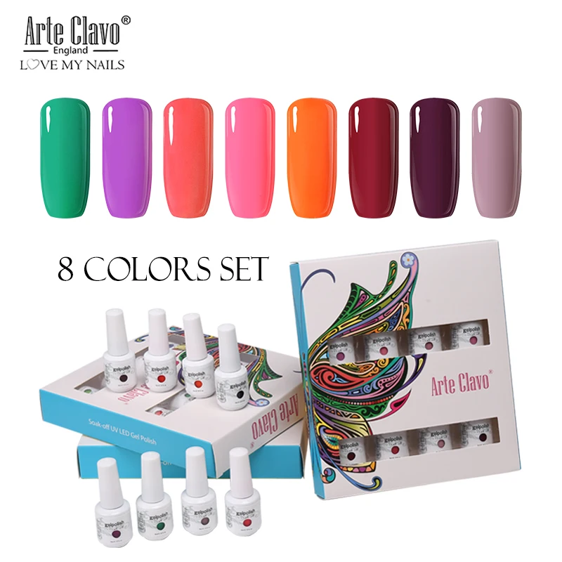 ZH04 Arte Clavo 8 Colors Gift Sets Box 8ml UV Gel Nail Polish Nail Art Gel Polish Vernis Semi Permanent Nail Primer Gel Varnishes - Цвет: ZH04