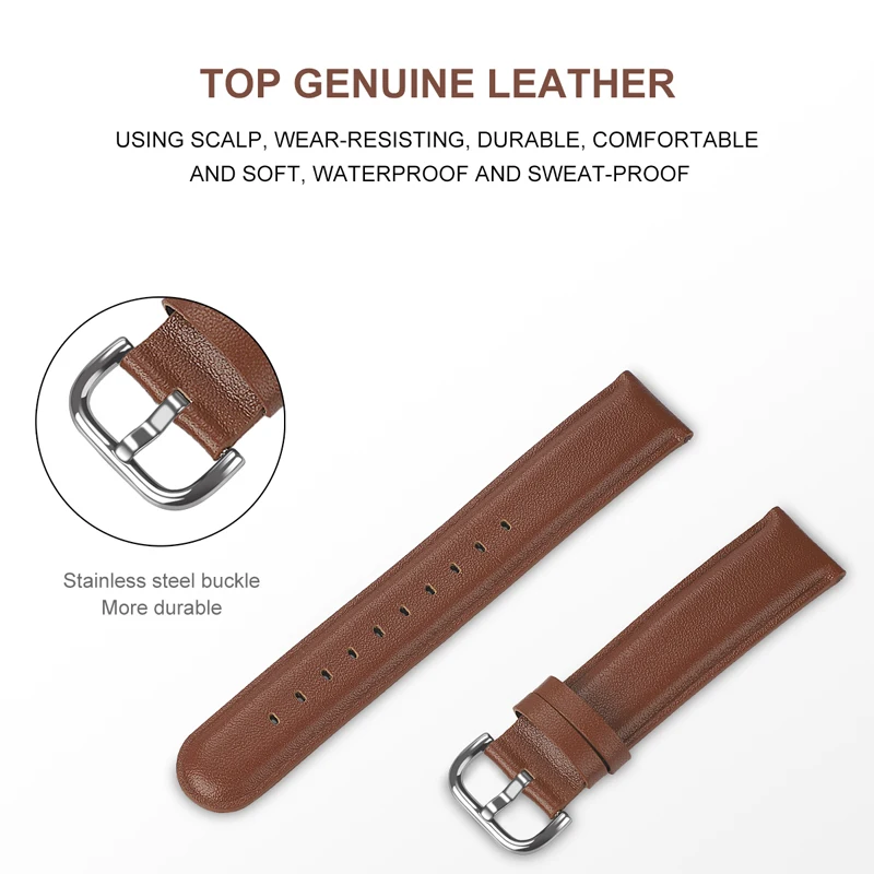 20mm 22mm Genuine Leather Strap for Samsung Galaxy Watch 4 strap 42mm Huawei Active2 40mm 44mm Leather Band Steel Clasp Strap