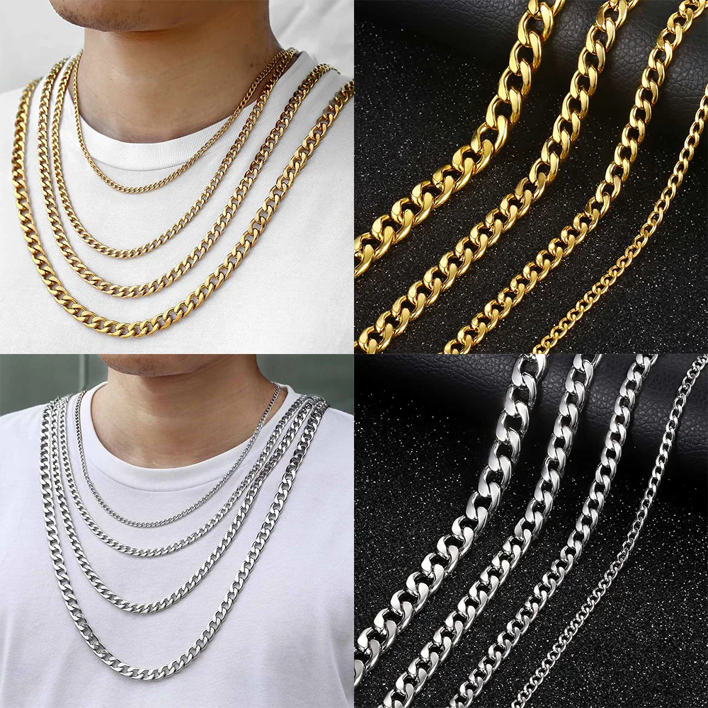 

2020 Fashion Basic 4/6/8/10mm Wide Curb Chain Necklaces For Men Anti Allergy Stainless Steel Miami Chain Classic Punk Jewelry