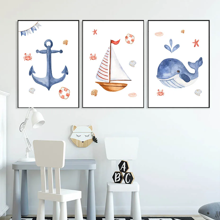 Настенная картина с изображением парусника маякоря якоря детского мальчика