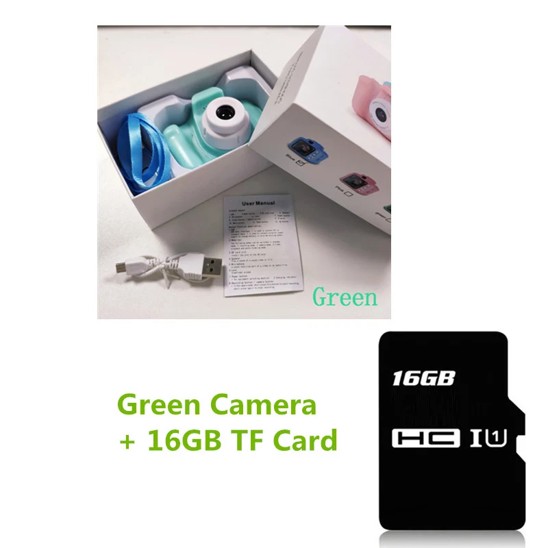 16GB Green Camera Детская игрушечная мини-камера милый видеокамера Перезаряжаемые цифровой Камера с 2-дюймовым Экран дисплея Развивающие игрушки для детей игры на свежем воздухе - Цвет: 16GB Green Camera