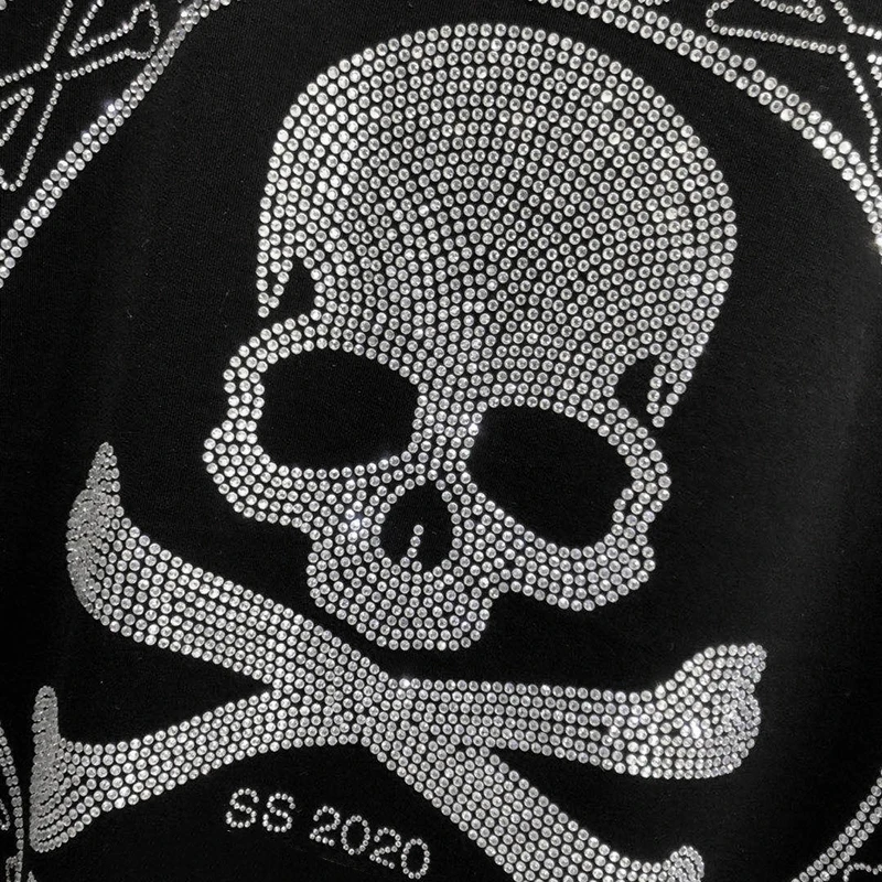 

starbag pp Skull original short sleeve men's round neck black white T-shirt punk personality high quality color diamond top tech