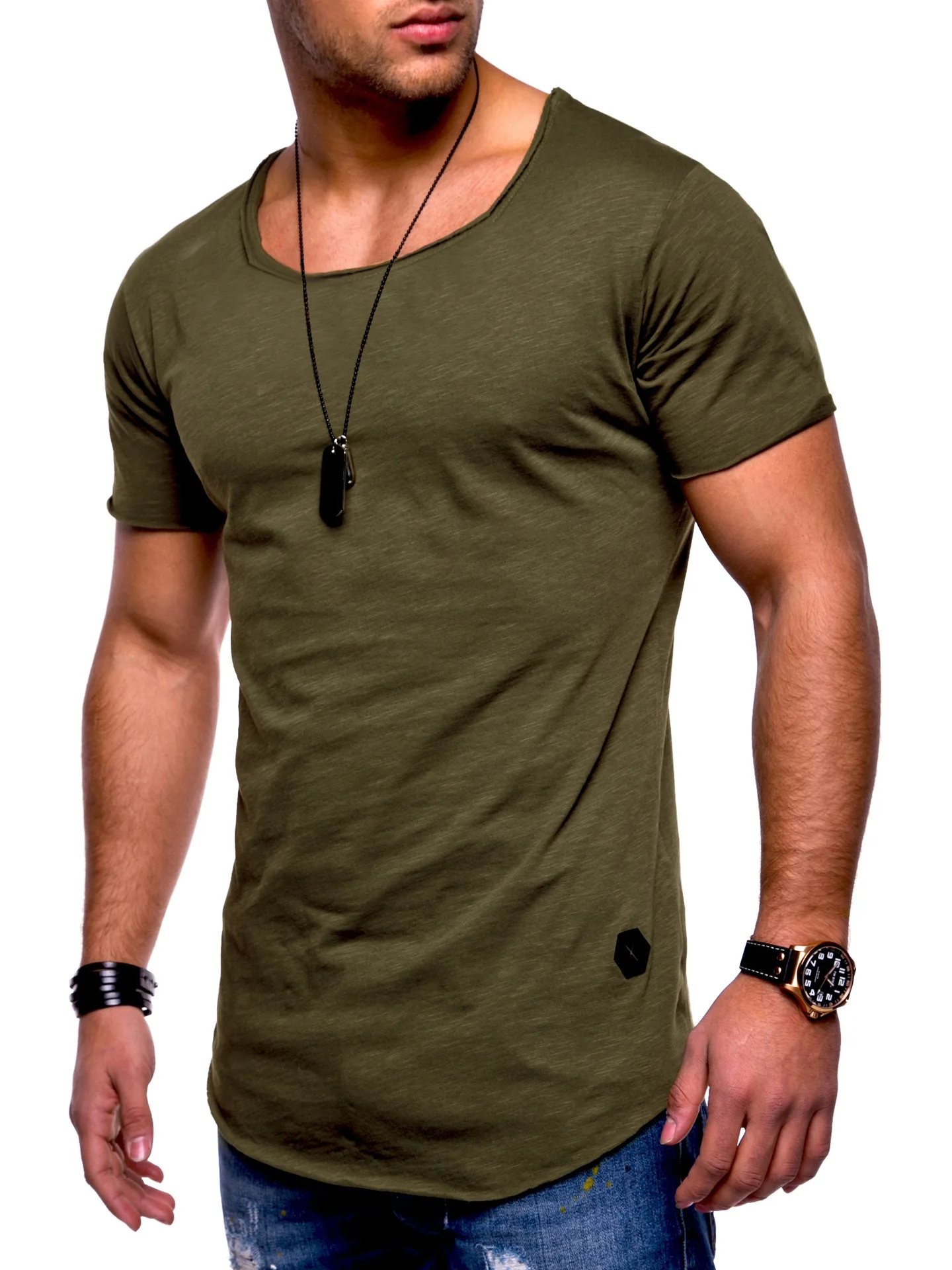

2021 summer new men round collar short sleeve T-shirt leisure render pure color T-shirt man