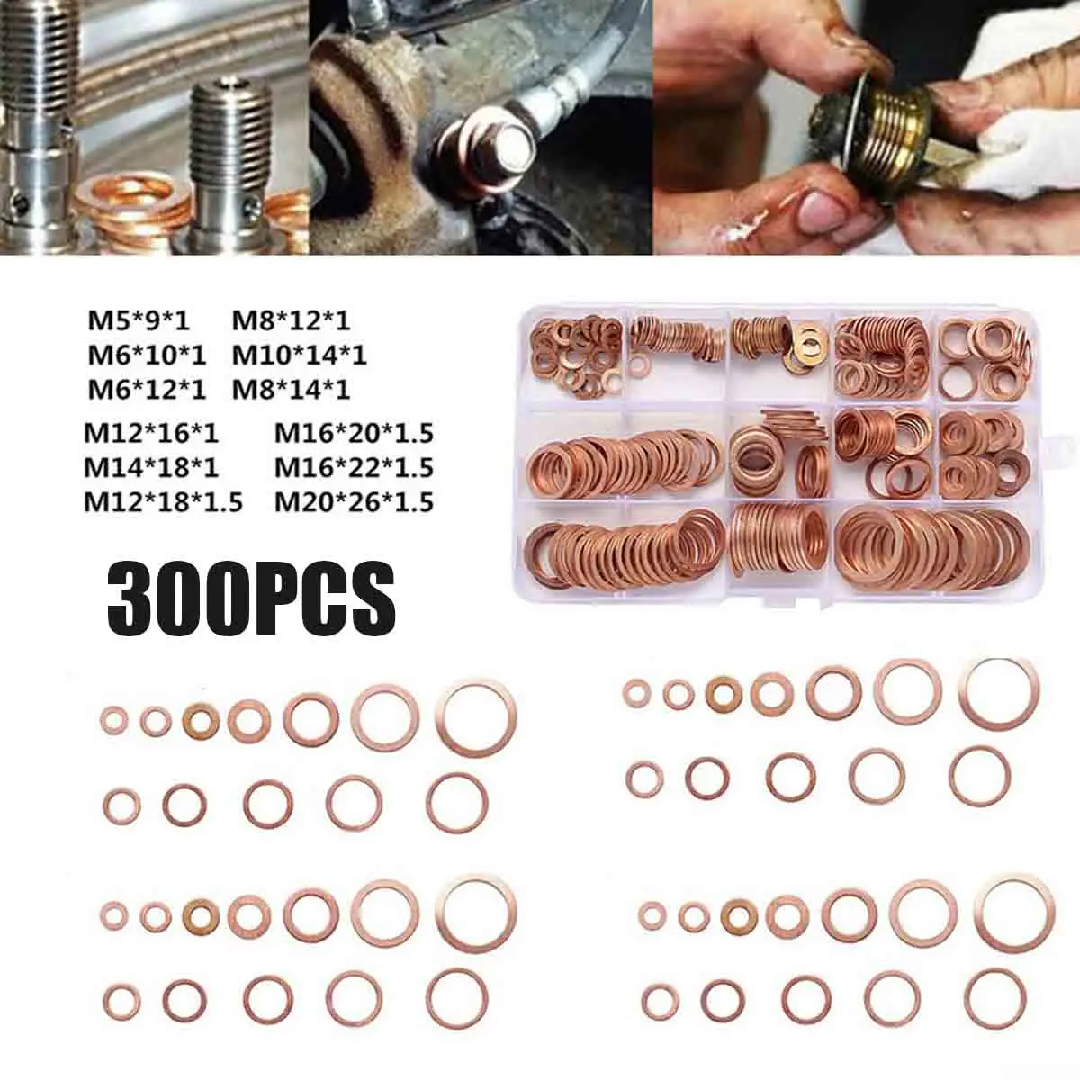 

300 шт. 12 видов Медь шайба прокладка Nut and Bolt комплект плоское кольцо уплотнения кабельные наконечники в наборе для аппаратных аксессуаров с к...