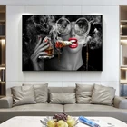 Настенный декор для бара, Картина на холсте для курительной и питьевой девушки, плакаты, печать на стене для гостиной, домашний декор (без рамки)