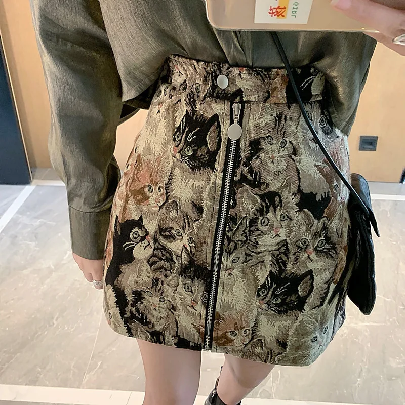 Юбка-карандаш женская с вышивкой винтажная Клубная мини-юбка мультяшным принтом