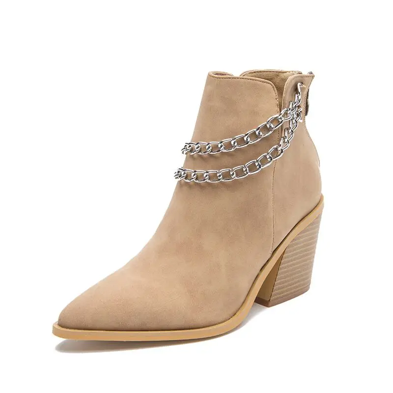 JIANBUDAN New Autumn women's Ankle Boots Sexy High Heels Short boots Female Fashion Office Hoof Heels Pointed Toe boots 36-43