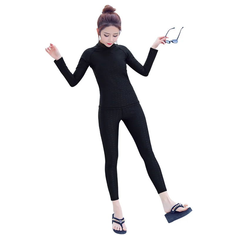 

Plus Size Bathing Suits Swimsuit With Skirt Long Sleeve Big Swimwear Women Pants Drying Female Garment Polyester Animal