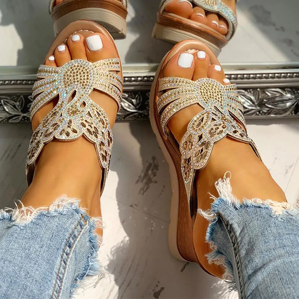 

SARAIRIS 2020 Dropship Wedges High Heel Sandal Shoes Casual Platform Crystals Summer Slip On Mules Slippers Women Shoes Woman