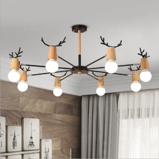 Скандинавская люстра E27 для гостиной и кабинета деревянная лампа в Корейском