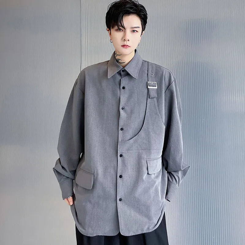 

Men's Wear 2021 Autumn New Turn-down Collar Long Sleeve Shirt Fashion Metal Button Loose Casual Shirt For Male Clothing