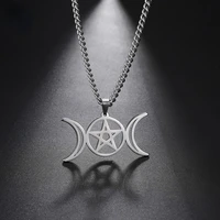 pentagram stainless steel pendant necklace viking style retro symmetrical moon hollow pentagram mens and womens jewelry gift