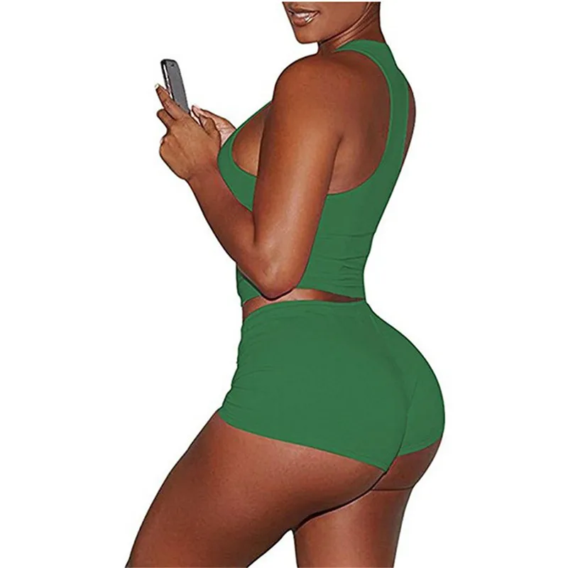 

Women Fitness Casual Two Pieces Sets Soft Cotton Fabric Slim Camisole 2022 Summer High Waist Stretchy Shorts Home Wear Suits