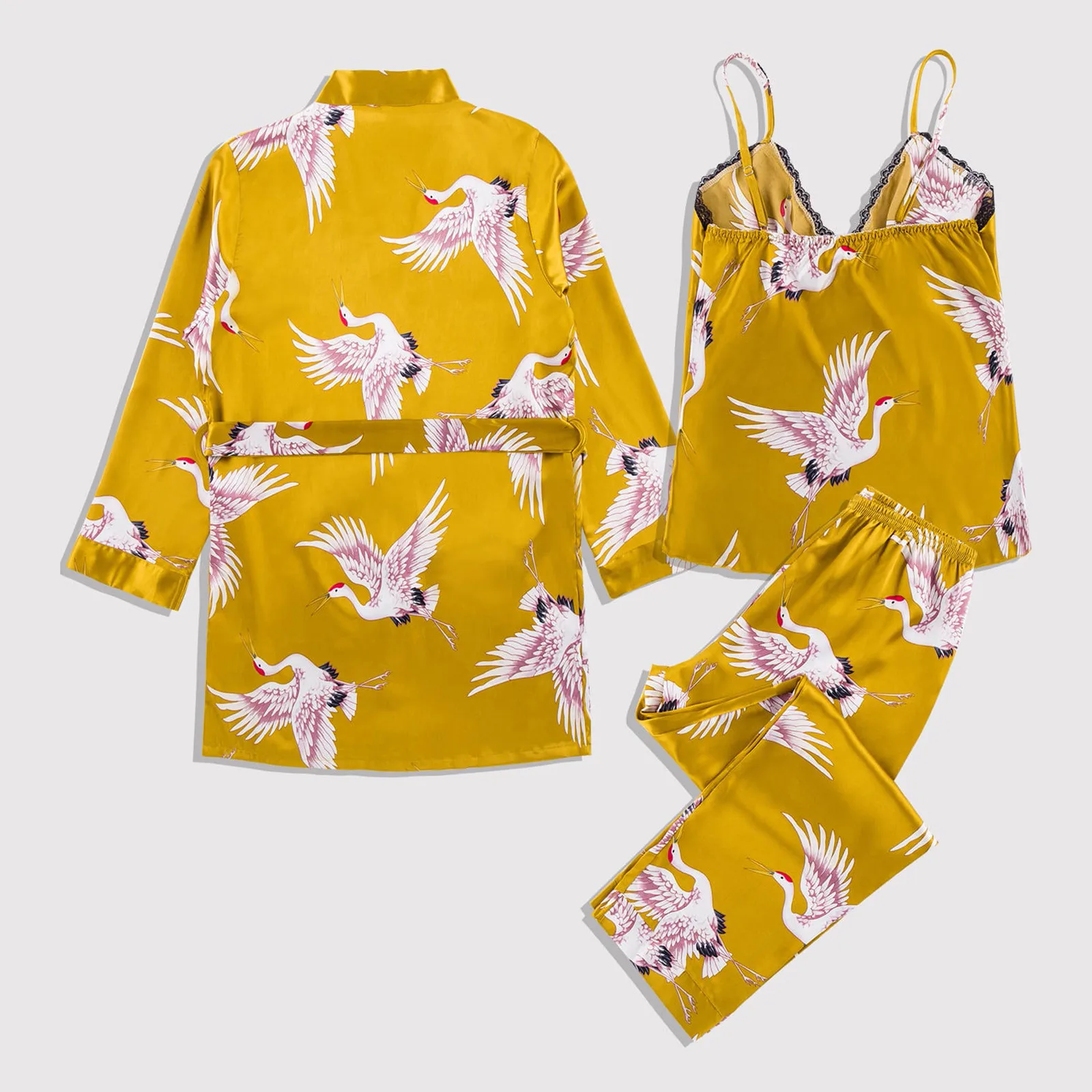 

Satin Silk Pajamas 3Pcs/Set Women Nightdress Lingerie Robes Underwear Sleepwear Sexy V-neck Sleeveless T Shirts Summer Pijama