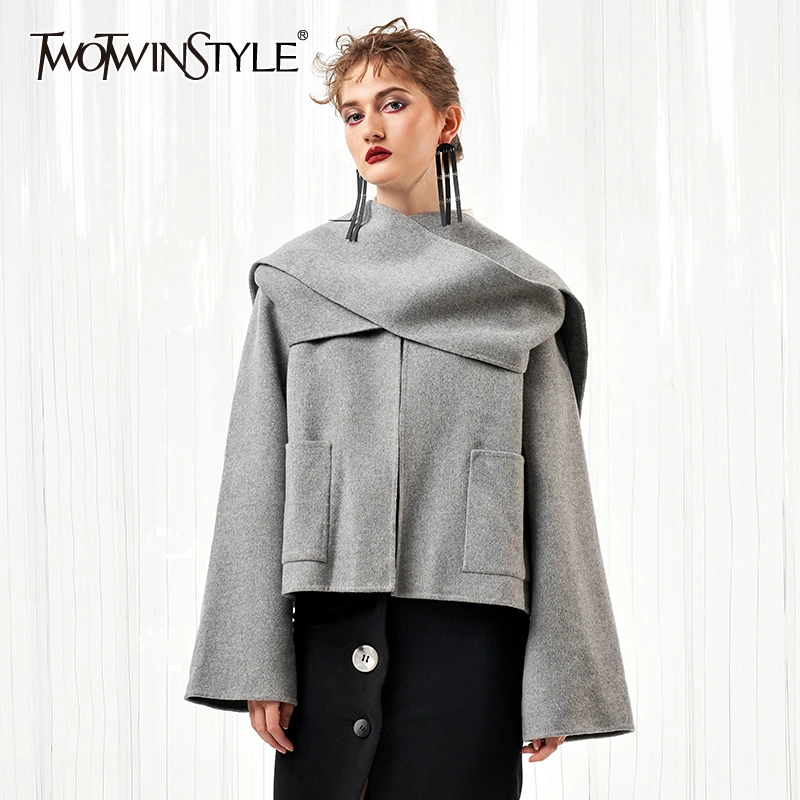 TWOTWINSTYLE повседневные женские пальто с кисточками круглым вырезом длинным рукавом