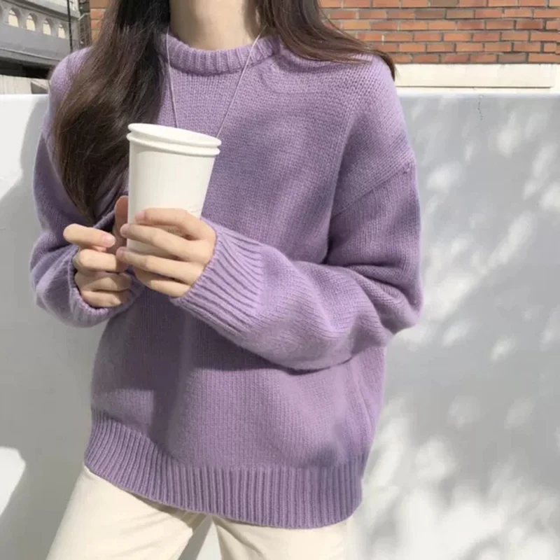 

Autumn Winter Woman Knitted Sweaters Pullover Casual Vintage Loose Jumper Basic Sweaters Oversize Top Knitwear Clothing