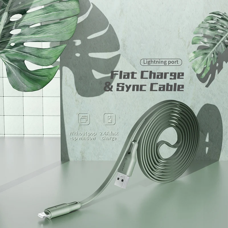 USB кабель Rock 2.4A для iPhone X XS MAX XR 7 8 plus быстрая зарядка плоский мобильный телефон