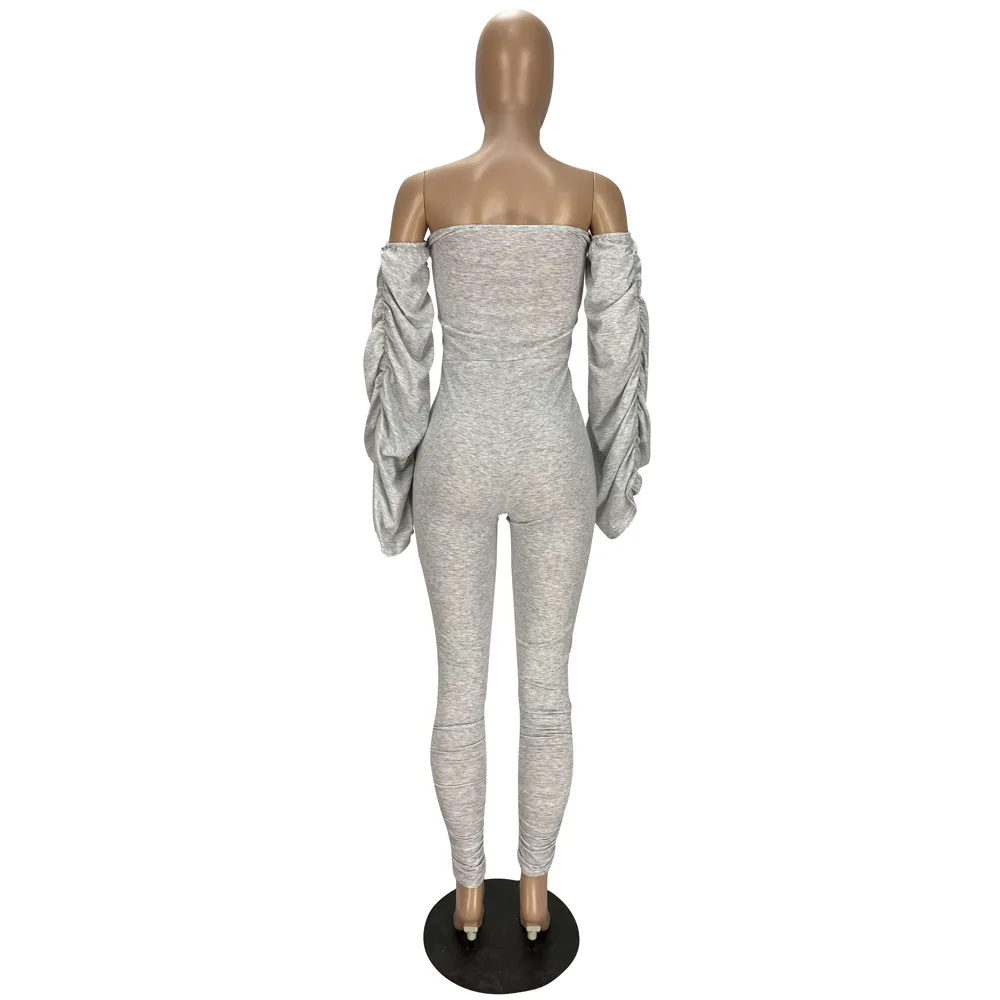 

Off Shoulder Bodycon Jumpsuit Women Sexy Slash Neck Stacked Long Sleeve Black Bodysuit Romper Women Party Club One Piece Outfit