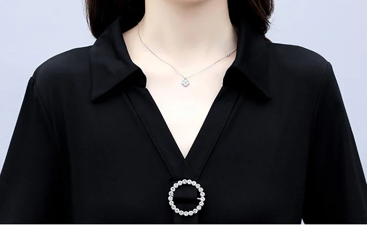 

M-5XL Plus Size Women Black Elegant Long Dress Summer 2021 Fashion V-Turn-down Collar Short Sleeve High Waist A-Line Dress Femme