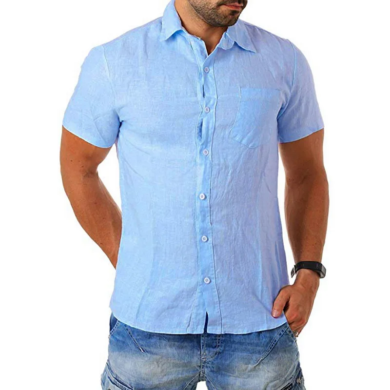 Blue 2 OEAK мужские рубашки свободного кроя в Кубинском стиле Guayabera льняные рубашки повседневные пляжные рубашки на пуговицах M-3XL свободные однотонные рубашки с длинным рукавом - Цвет: Blue 2