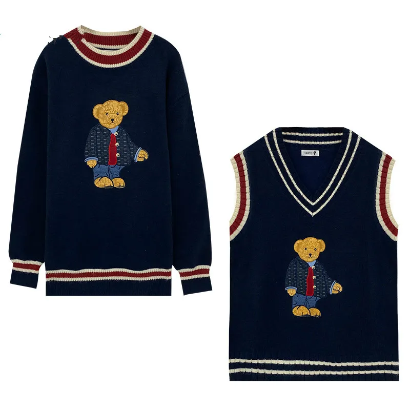 

Women Japan Style Fall Cartoon Bear Embroidery Pullover Knitting Sweater Female Casual Warm Harajuku Sweet Kawaii Winter Clothes