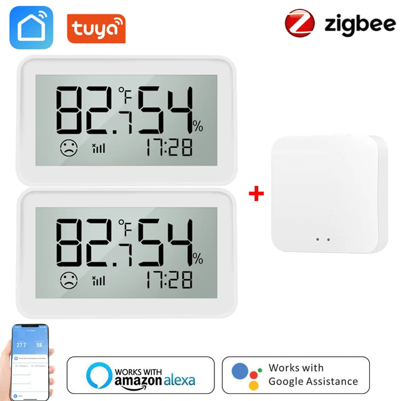 

Датчик температуры и влажности Tuya ZigBee, умный дом со светодиодным экраном, работает с Google Assistant и Tuya Zigbee Hub