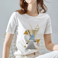 womens printed t shirt white wild fashion geometric pattern printing series t shirt classic o neck womens short sleeved shirt