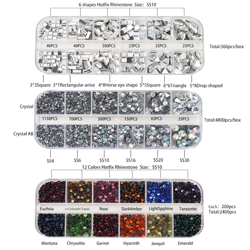 Высококачественные стразы горячей фиксации s/смешанные цвета стеклянные