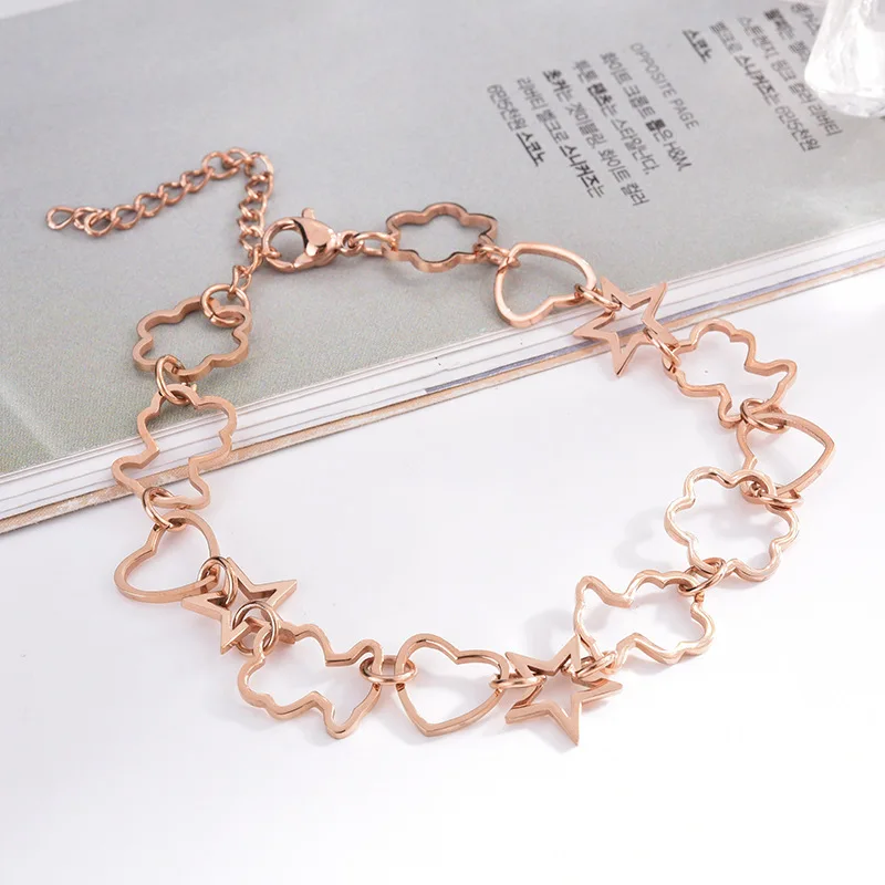 Нержавеющая сталь полый браслет медведь любящее сердце с цветочным узором