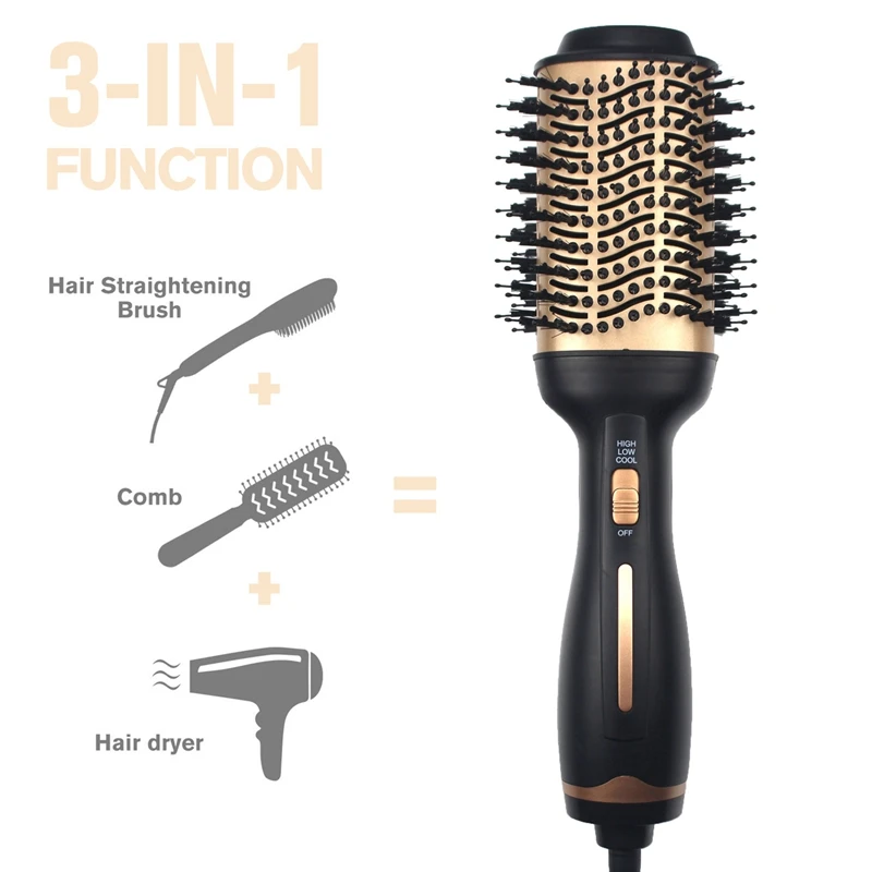 

Hair Dryer Brush Hot Air Brush 3In1Electric Hair Blow Dryer Brush Negative Ions Hair Curler Straightener