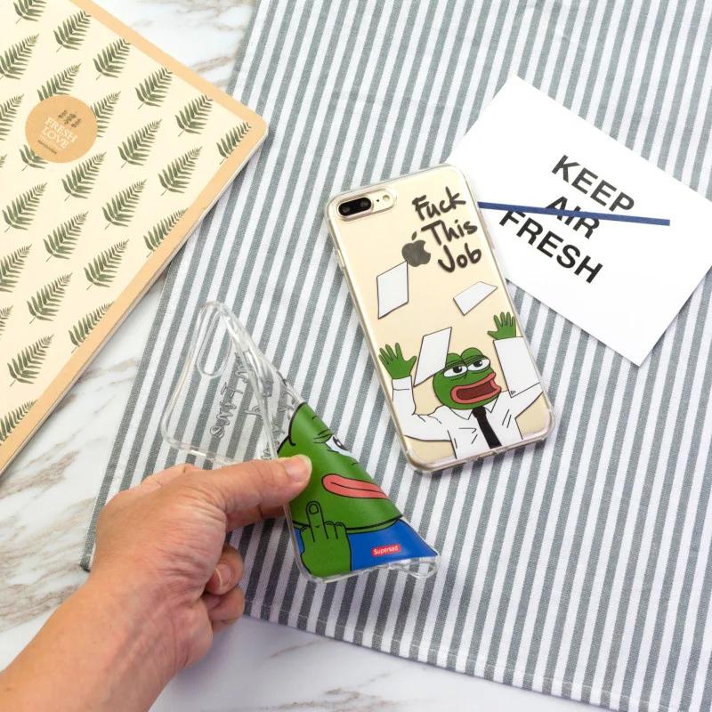 IPHONE7/7Plus/8/8plus/X/XS/XR/XS MAX TPU Clearly phone Case Sad Frog Pepe Ultra-thin Creative Soft Protective Cover |