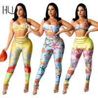 two piece sexy woman a set of pans starfish print padded crop top leegging set skinny yoga set fitness suit sporty wears clothes