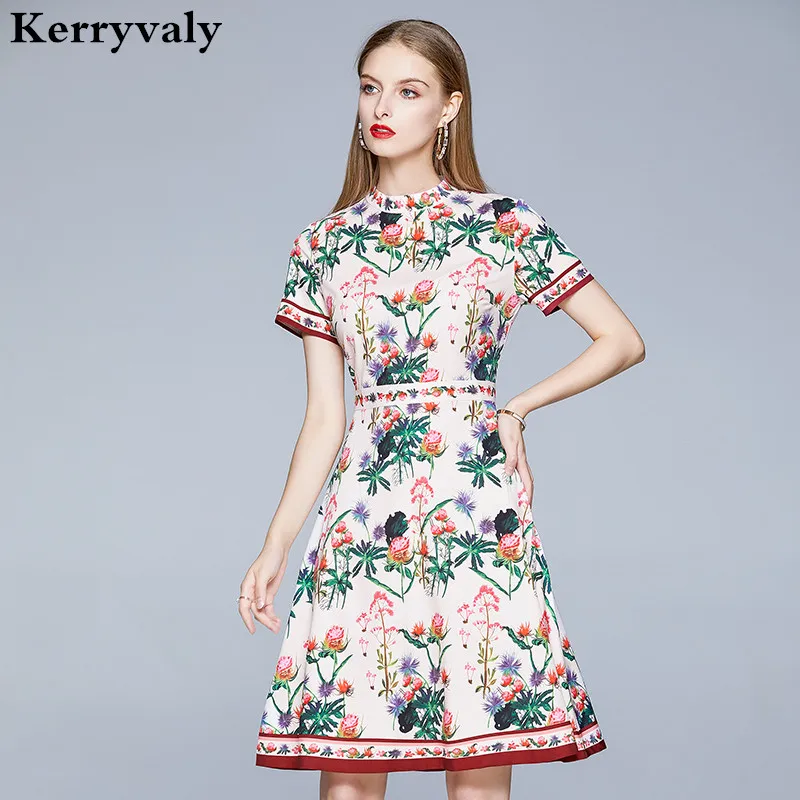 

Women Summer Printed Floral Retro Dress Ropa Mujer Verano 2021 Robe Vintage Palace A-Line Runway Party Dress Dames Jurken K397