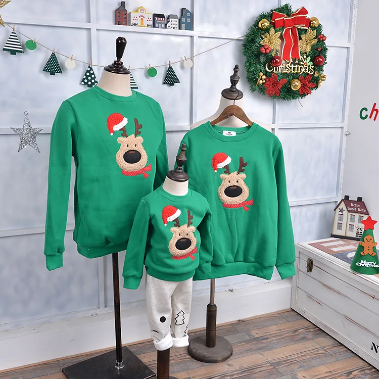 

High Quality Christmas Couple Adult Kids Pajamas Santa Claus Elk Sweaters Xmas Sweatshirt Mommy and Daughter Matching Clothes