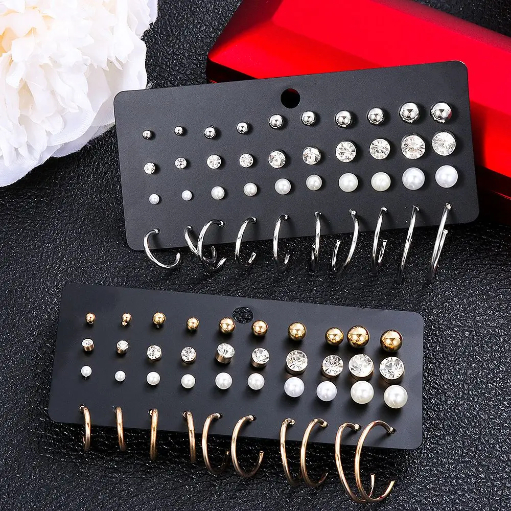 

Fashion Minimalist Jewelry Gift Earrings Set Hoop Ring Ear Stud Pearl Zircon